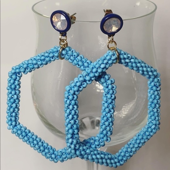 Blue Diamond dangling hexagon BP earrings - Picture 1 of 2